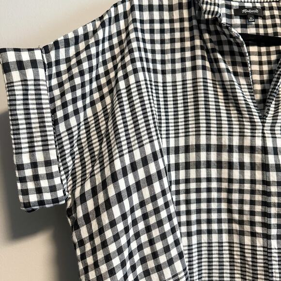 Madewell Hayden Double-Faced Popover Top in Breeney Plaid Size XL Black White - Picture 8 of 14